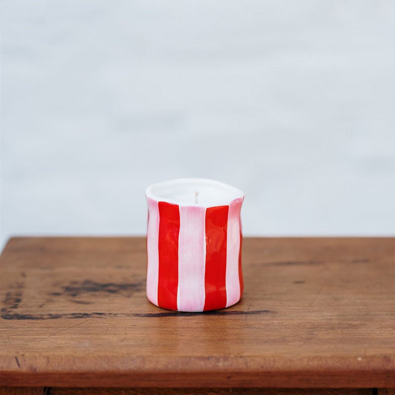 Find Roses Pink & Red Stripe Candle Medium - Noss at Bungalow Trading Co.