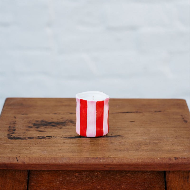 Find Roses Pink & Red Stripe Candle Small - Noss at Bungalow Trading Co.