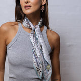 Printed Satin Scarf Animals Blue