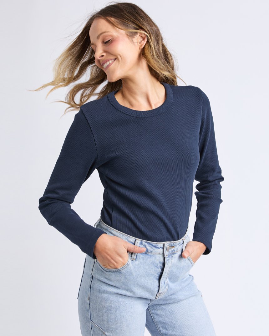 Scoop Rib Long Sleeve Tee Navy