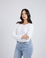 Scoop Long Sleeve Rib Tee White