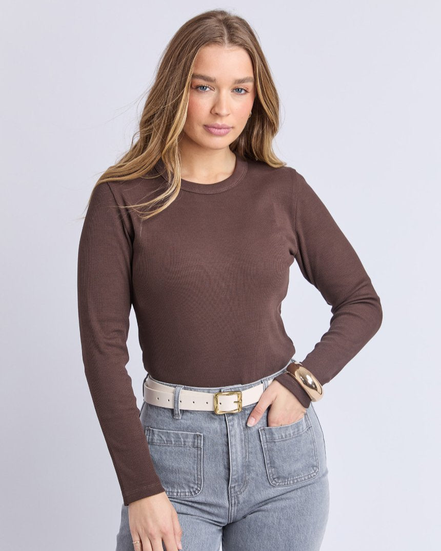 Scoop Rib Long Sleeve Tee Coffee