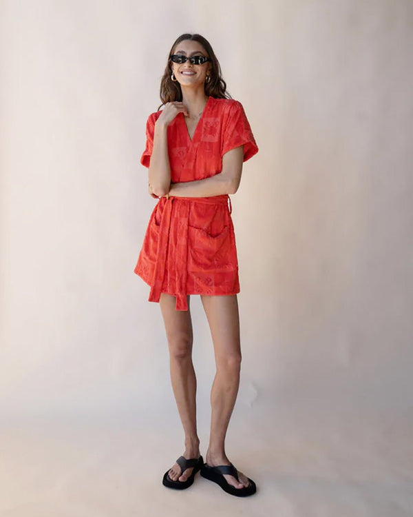 Find Seaside Terry Kimono Dress Lobster Red O/S - Araminta James at Bungalow Trading Co.