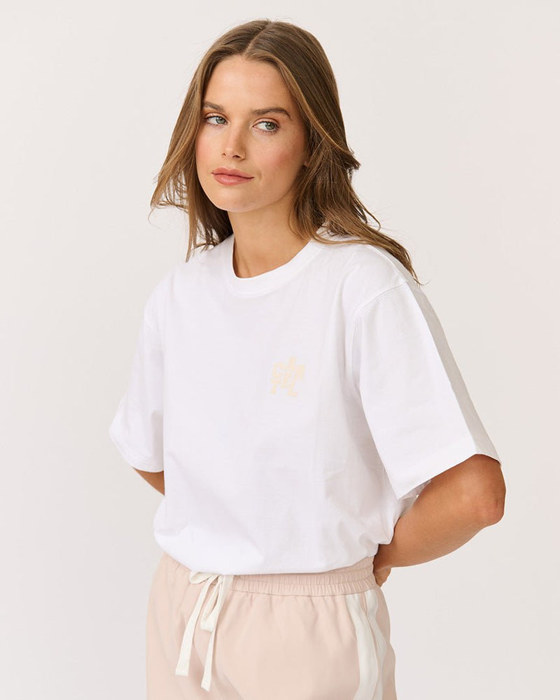 Find Sophie Tee White/Sand Logo - Cartel & Willow at Bungalow Trading Co.