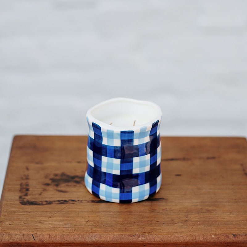 Find Summer Blue Gingham Candle Large - Noss at Bungalow Trading Co.