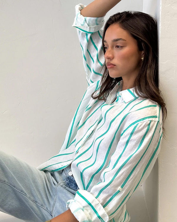 Find The Boyfriend Linen Shirt Bermuda Stripe - Hut at Bungalow Trading Co.