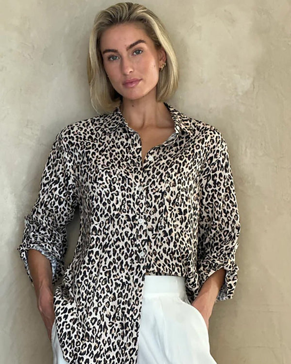 Find The Boyfriend Linen Shirt Leopard - Hut at Bungalow Trading Co.