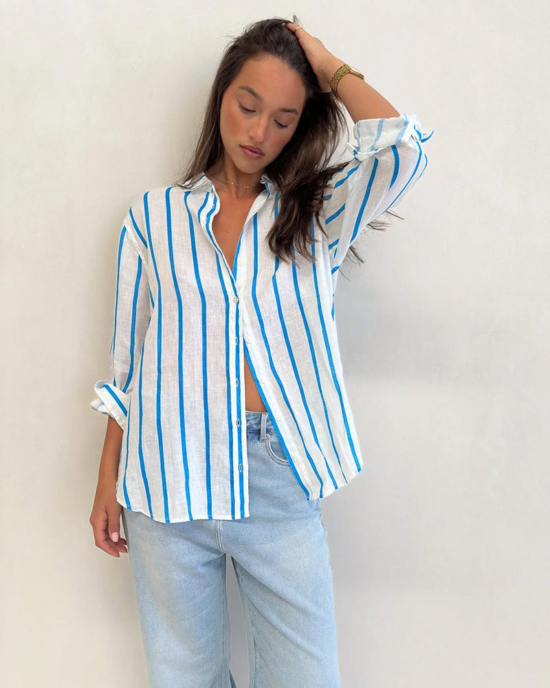 Find The Boyfriend Linen Shirt Miami Stripe - Hut at Bungalow Trading Co.