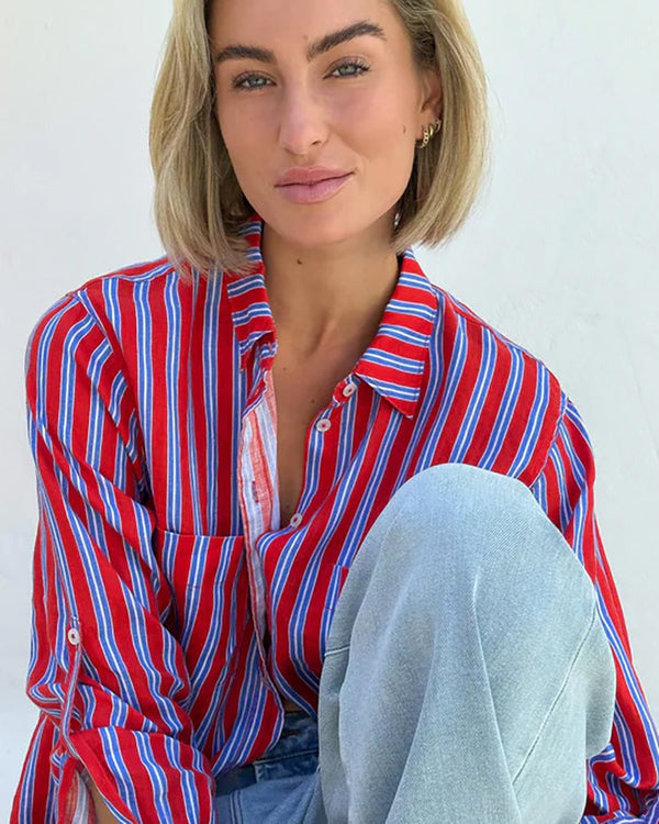 Find The Boyfriend Linen Shirt Montego Stripe - Hut at Bungalow Trading Co.