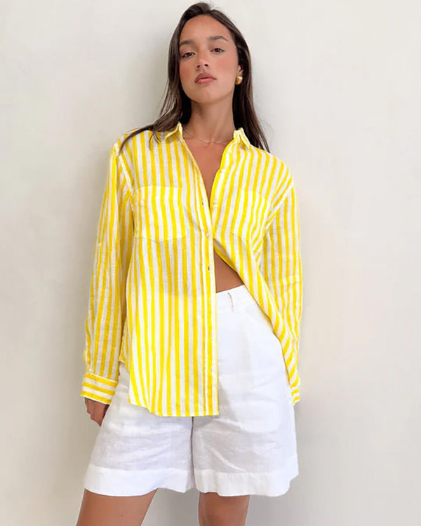 Find The Boyfriend Linen Shirt Sun Stripe - Hut at Bungalow Trading Co.