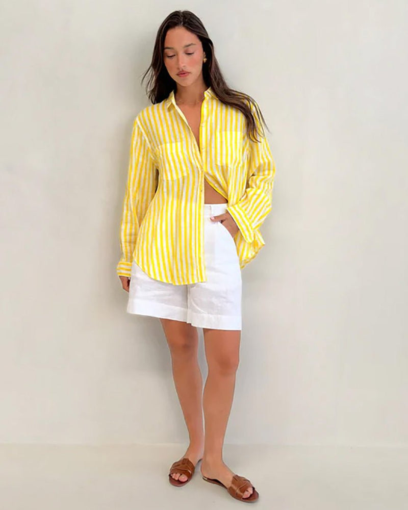 Find The Boyfriend Linen Shirt Sun Stripe - Hut at Bungalow Trading Co.