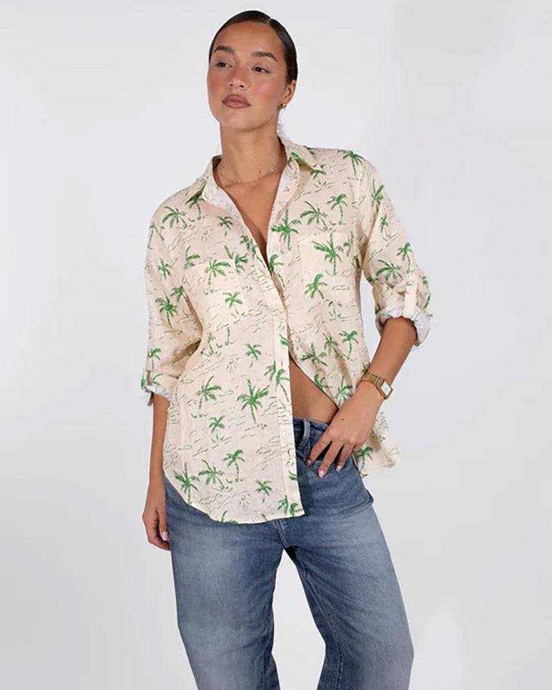 Find The Boyfriend Linen Shirt Tropical Vista - Hut at Bungalow Trading Co.