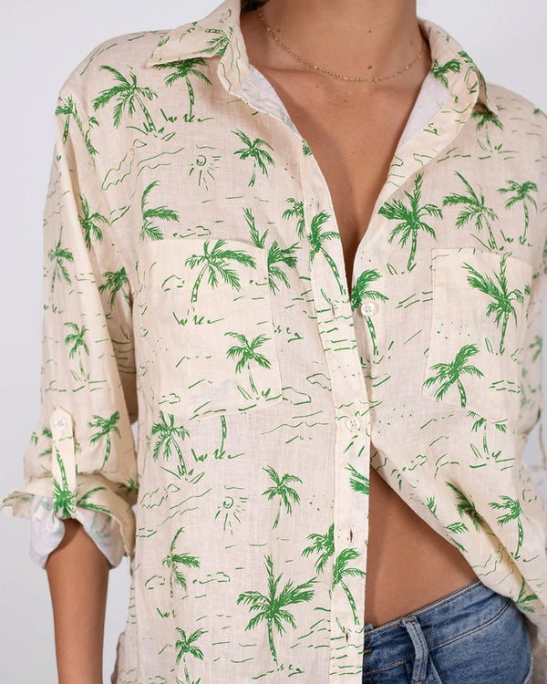 Find The Boyfriend Linen Shirt Tropical Vista - Hut at Bungalow Trading Co.