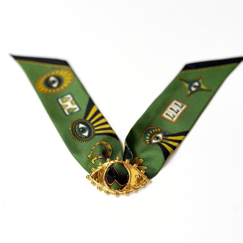 Bonoeil Scarf Charm with 4cm Lucky You Green Silk Twill