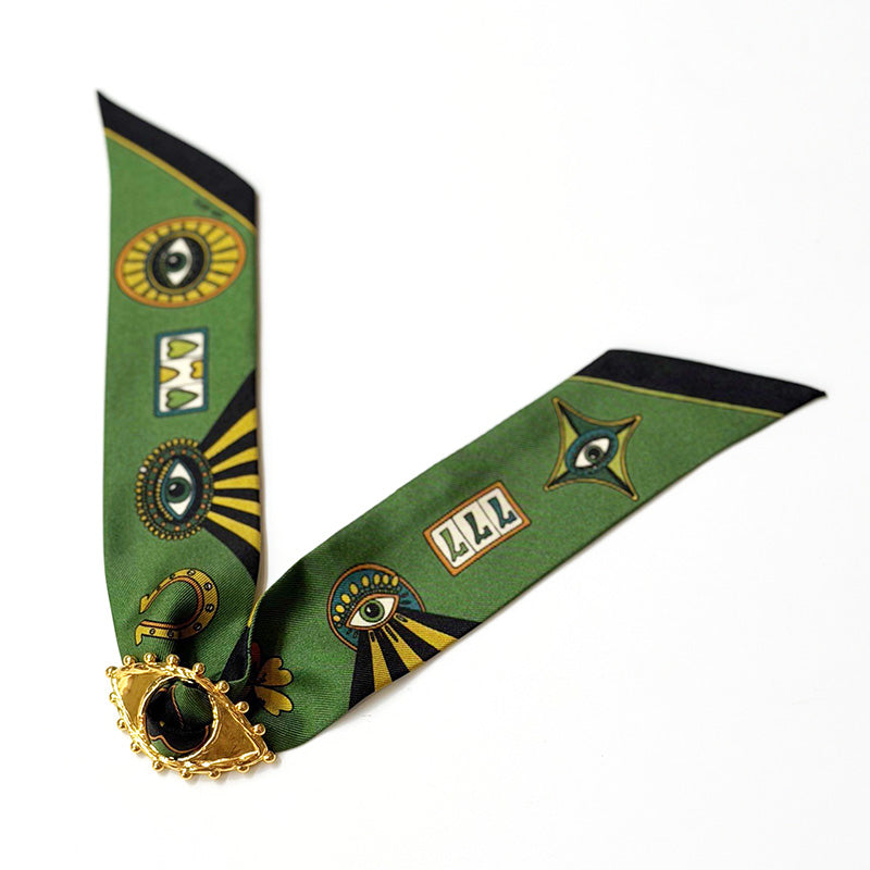 Bonoeil Scarf Charm with 4cm Lucky You Green Silk Twill