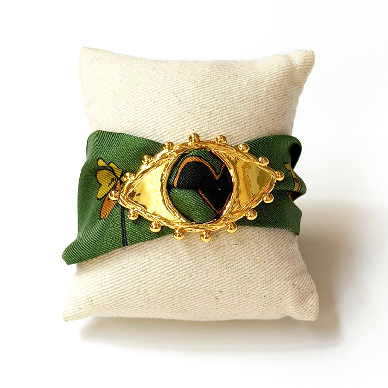 Bonoeil Scarf Charm with 4cm Lucky You Green Silk Twill