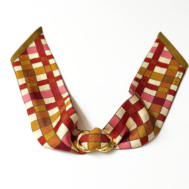 Decembre Scarf Charm with 4cm Checkerboard Silk Twill