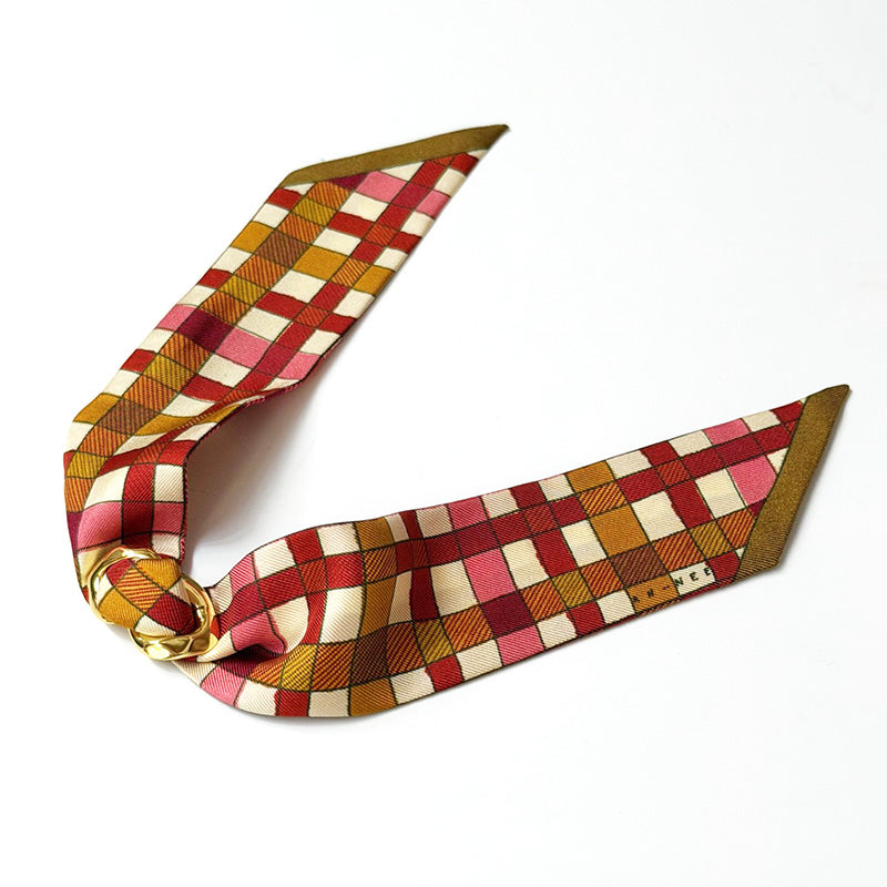 Decembre Scarf Charm with 4cm Checkerboard Silk Twill