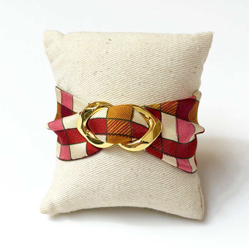 Decembre Scarf Charm with 4cm Checkerboard Silk Twill