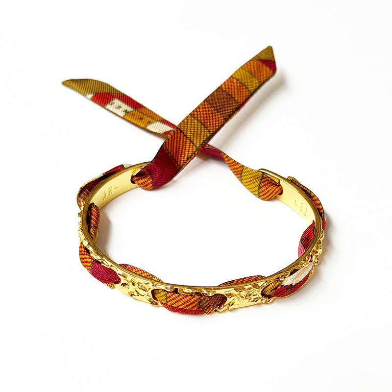 Fairy Gold Bracelet with 1cm Checkerboard Silk Twill
