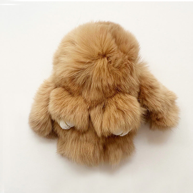 Mini Rabbit Fur Bag Charm Key Ring Brown