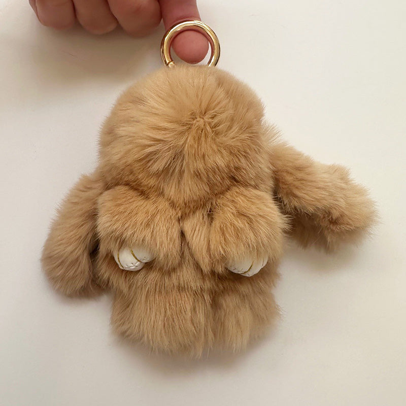 Mini Rabbit Fur Bag Charm Key Ring Brown