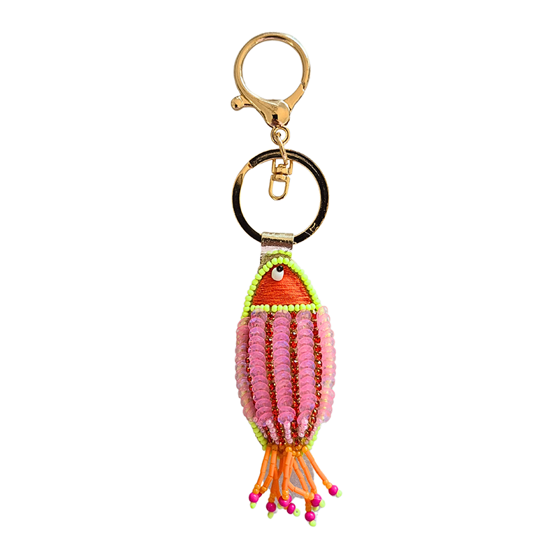 Fish Beaded Keychain Pink/Orange
