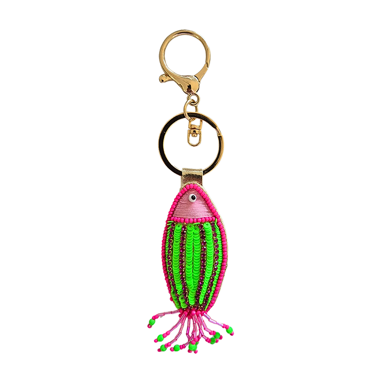 Fish Beaded Keychain Pink/Green