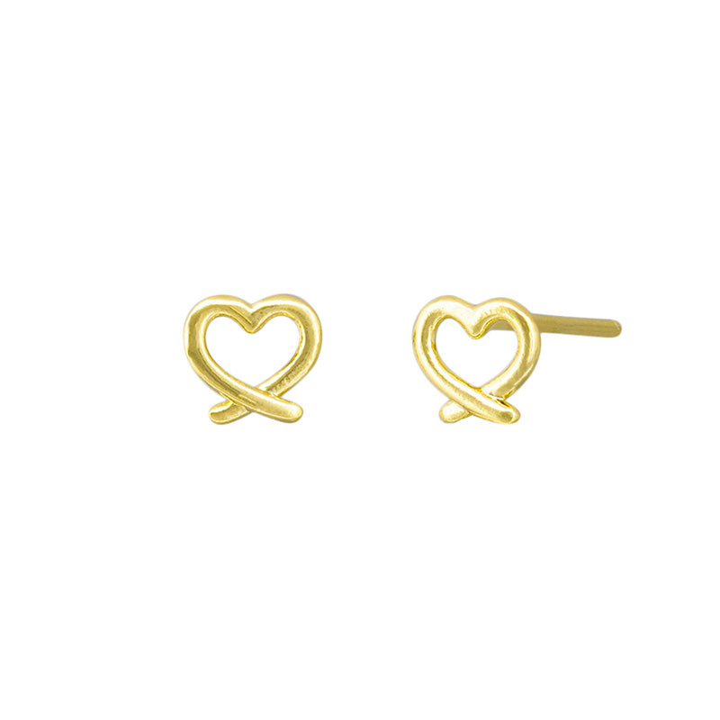 Pretzel Heart Stud Earrings Gold