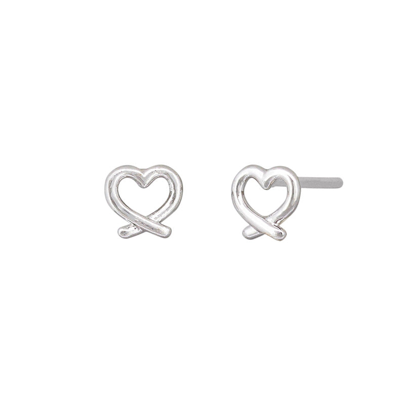 Pretzel Heart Stud Earrings Silver