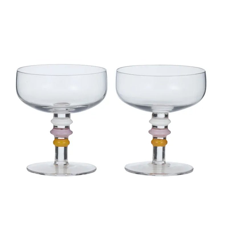 Find Tori Glass Coupes Set of 2 Pink/Orange - Coast to Coast at Bungalow Trading Co.