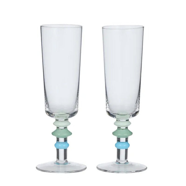 Find Tori Glass Flutes Set of 2 Blue/Green - Coast to Coast at Bungalow Trading Co.