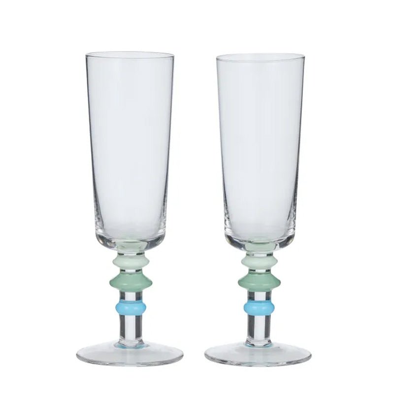 Find Tori Glass Flutes Set of 2 Blue/Green - Coast to Coast at Bungalow Trading Co.