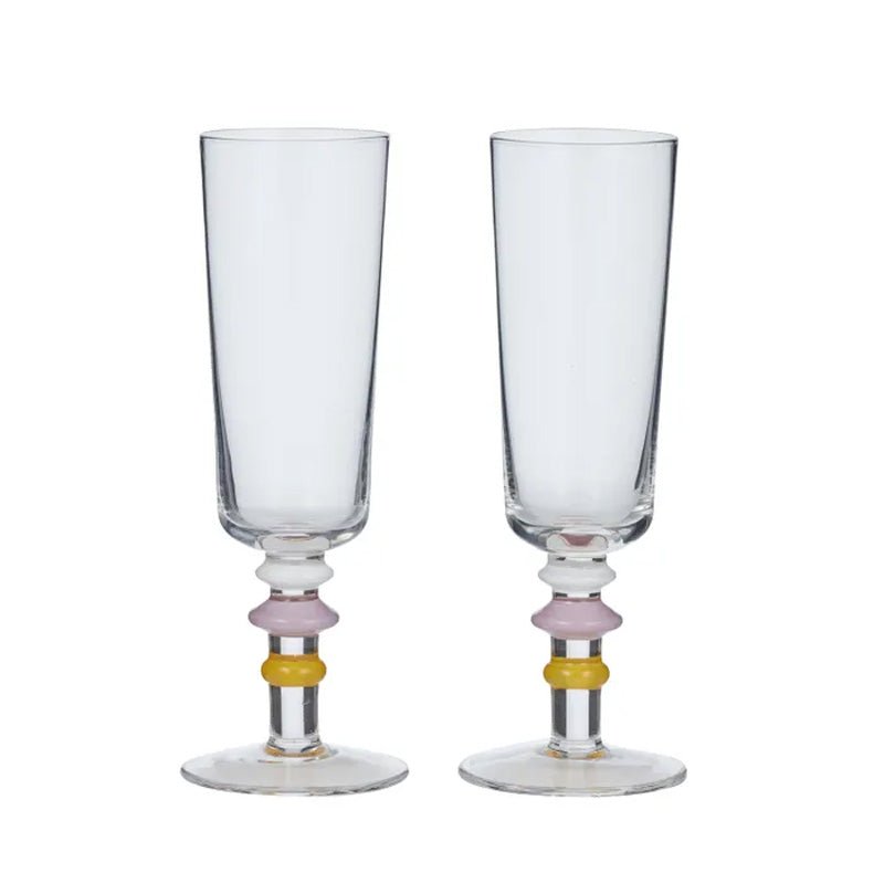 Find Tori Glass Flutes Set of 2 Pink/Orange - Coast to Coast at Bungalow Trading Co.