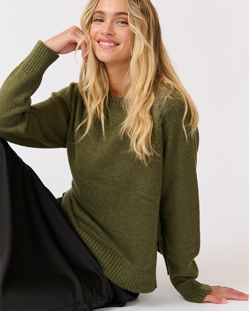 Find Tory Knit Sweater Khaki - Cartel & Willow at Bungalow Trading Co.