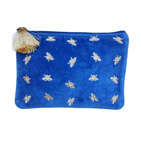 Find Velvet Clutch Blue with Small Bees - Zoda at Bungalow Trading Co.