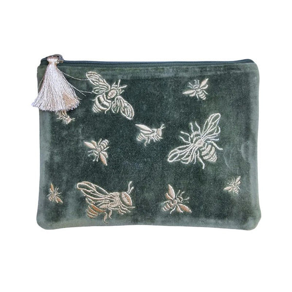 Find Velvet Clutch Olive with Large Gold Bees - Zoda at Bungalow Trading Co.