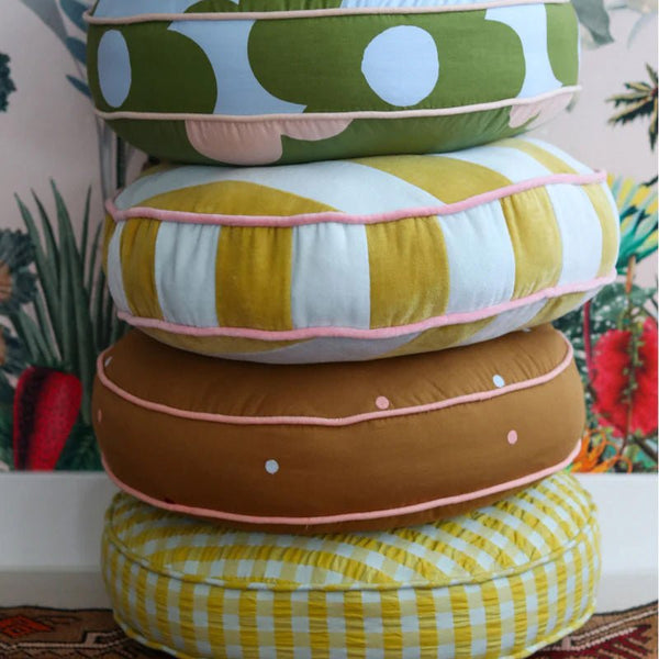 Find Velvet Stripe Round Cushion - Mosey Me at Bungalow Trading Co.