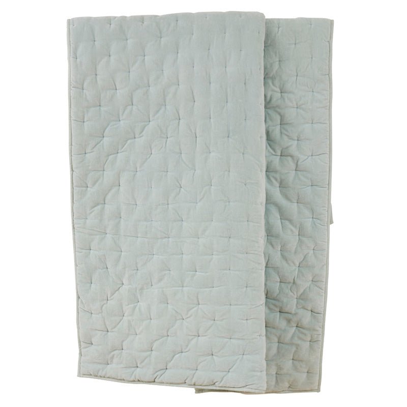 Find Vera Quilted Velvet Throw Mist - Coast to Coast at Bungalow Trading Co.