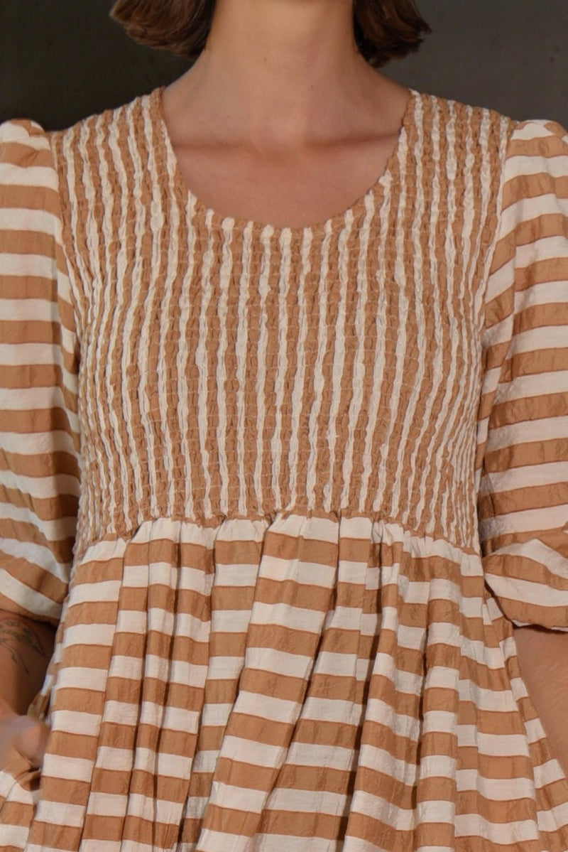 Find Walk In The Park Dress Coffee Stripe - Curate by Trelise Cooper at Bungalow Trading Co.