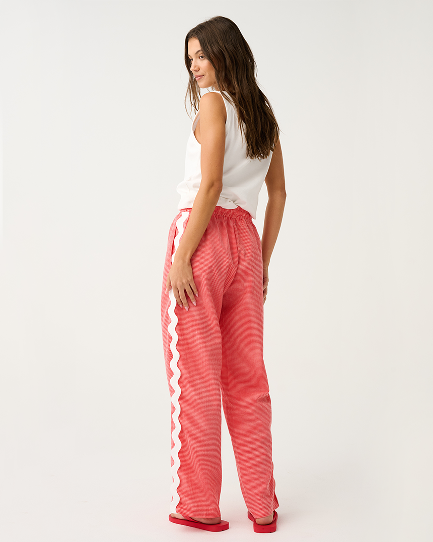Blair Beach Pant Coral Gingham