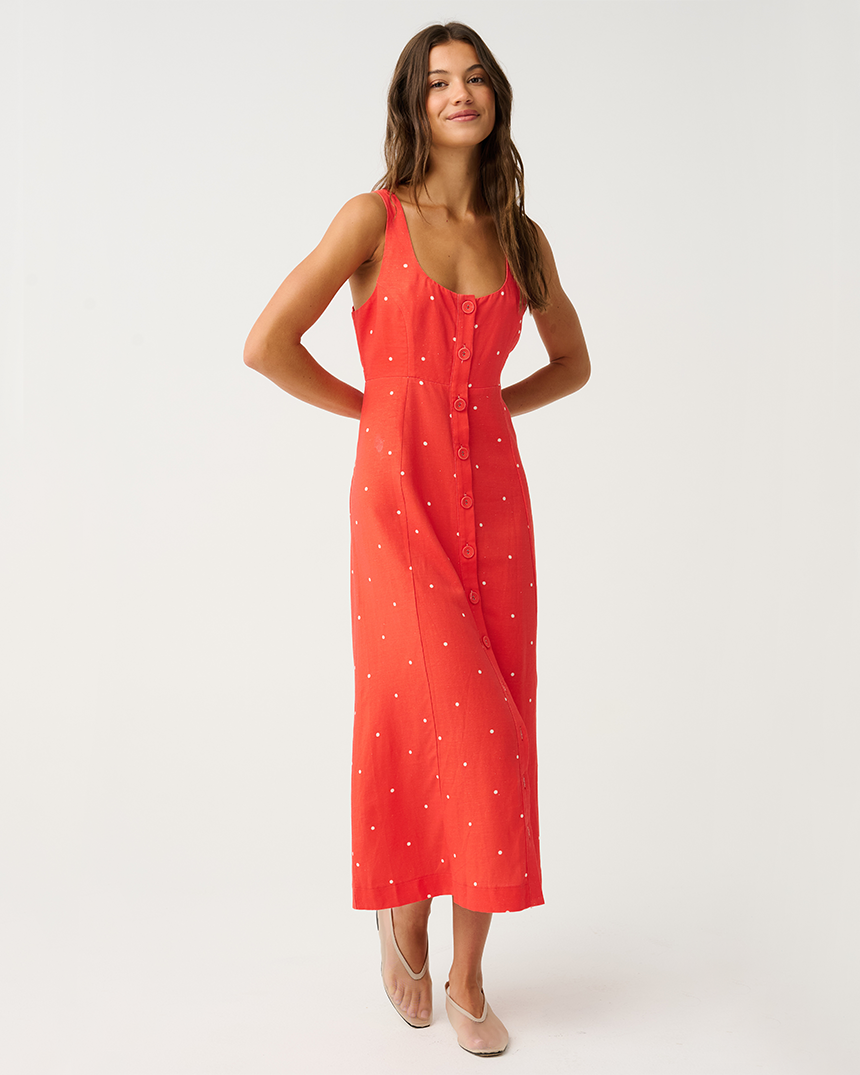 Constance Midi Dress Mandarin Spot