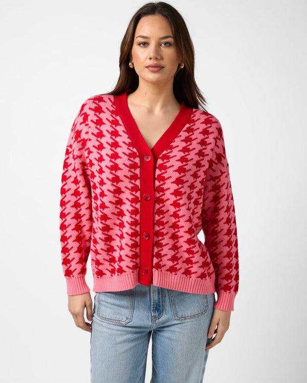 Find Xanthe Cardigan Houndstooth Red/Candy - Stella + Gemma at Bungalow Trading Co.