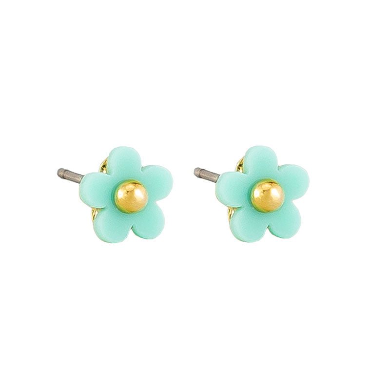 Find Aqua Baby Flower Button Stud Earrings - Tiger Tree at Bungalow Trading Co.
