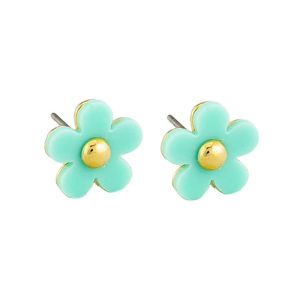Find Aqua Flower Button Stud Earrings - Tiger Tree at Bungalow Trading Co.