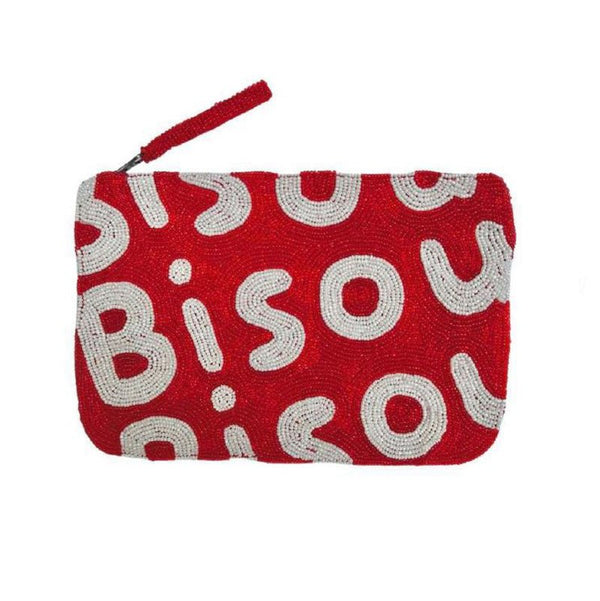 Find Bisou Bisou Red/White Beaded Clutch - The Jacksons at Bungalow Trading Co.
