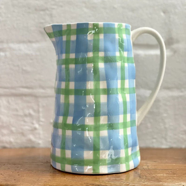 Find Blue and Green Gingham Jug Medium - Noss at Bungalow Trading Co.