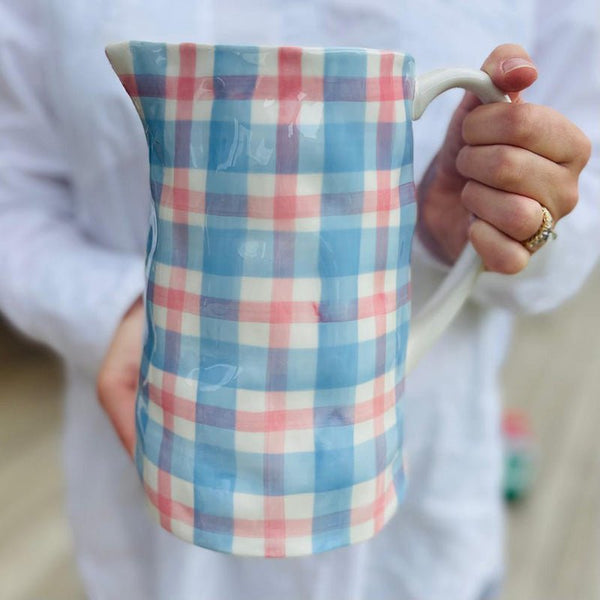 Find Blue and Pink Gingham Jug Medium - Noss at Bungalow Trading Co.