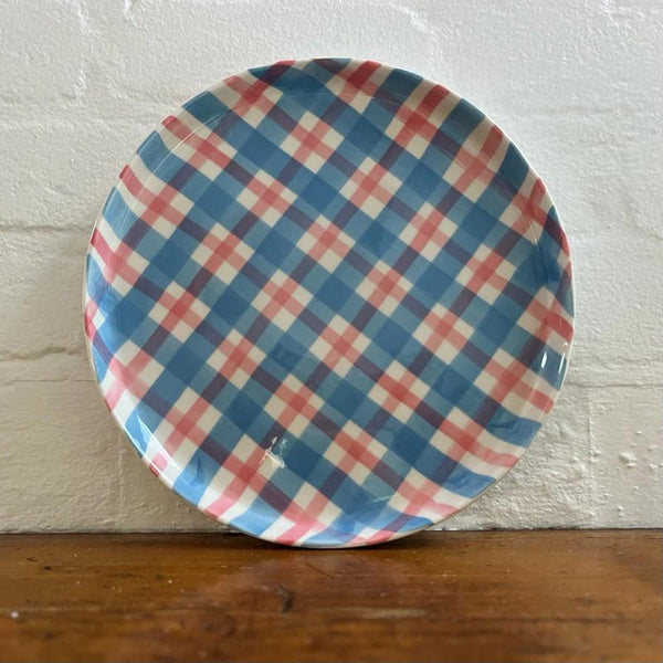 Find Blue & Pink Gingham Platter - Noss at Bungalow Trading Co.