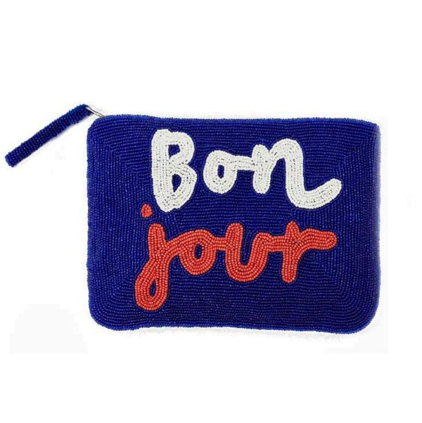 Find Bon Jour Indigo/White/Red Beaded Clutch - The Jacksons at Bungalow Trading Co.